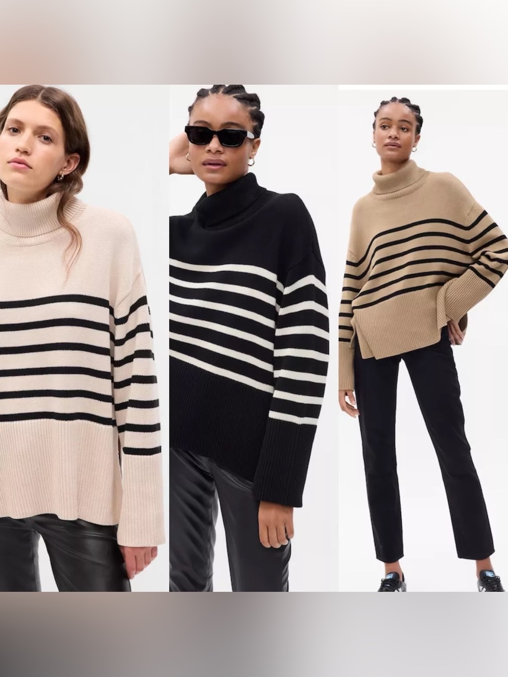 GAP Striped Turtleneck Sweater - Black, Cream
